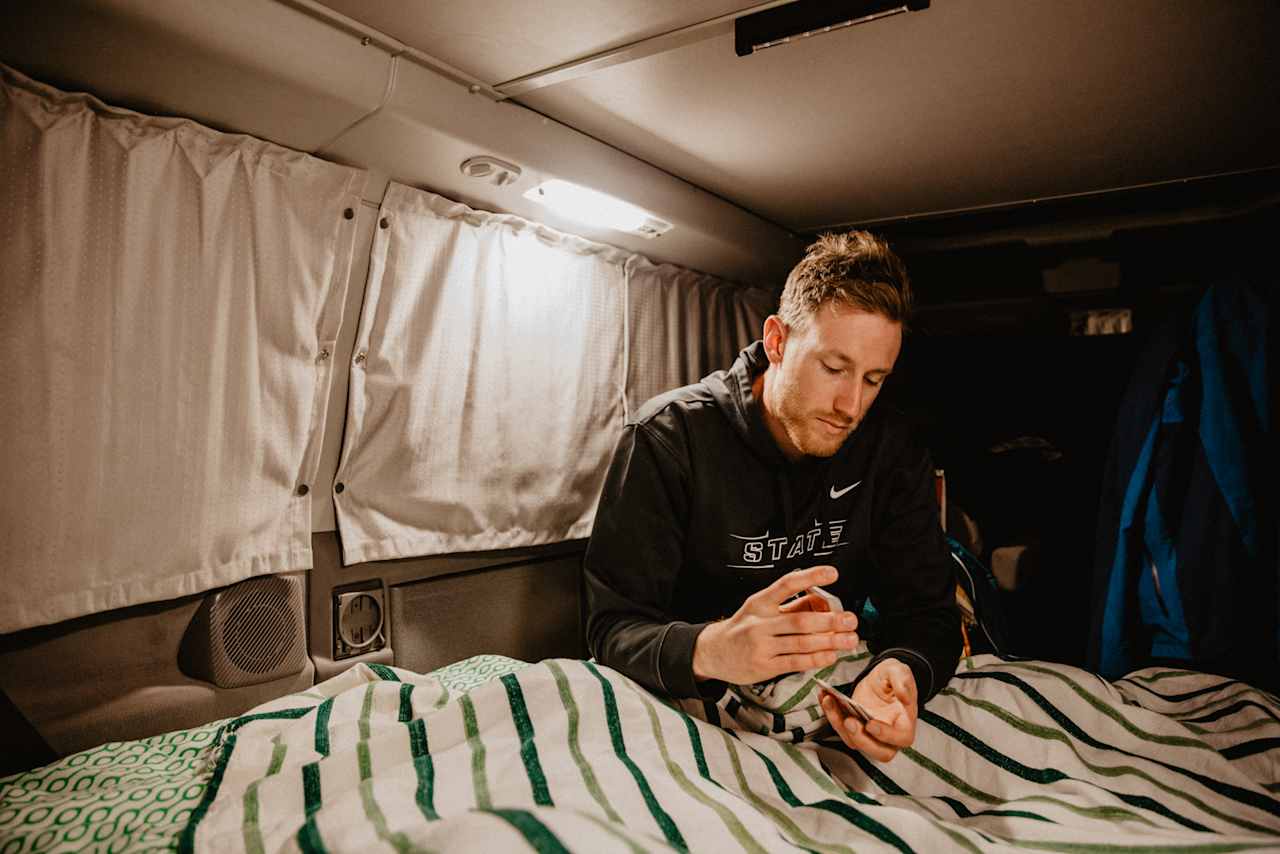 When its a downpour, you play card inside the camper!