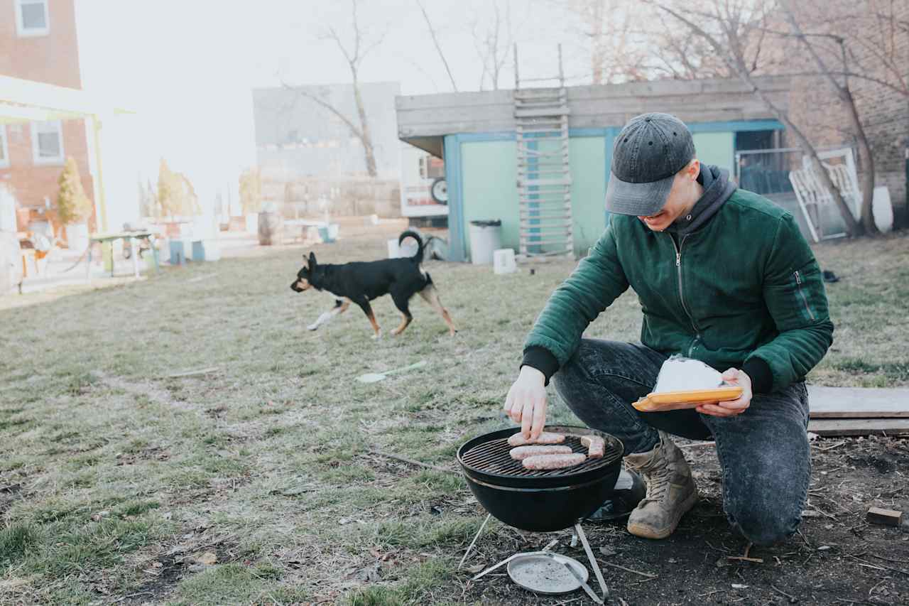 Cooking dinner! Also! Bring your dogs the lot is completely fenced in!