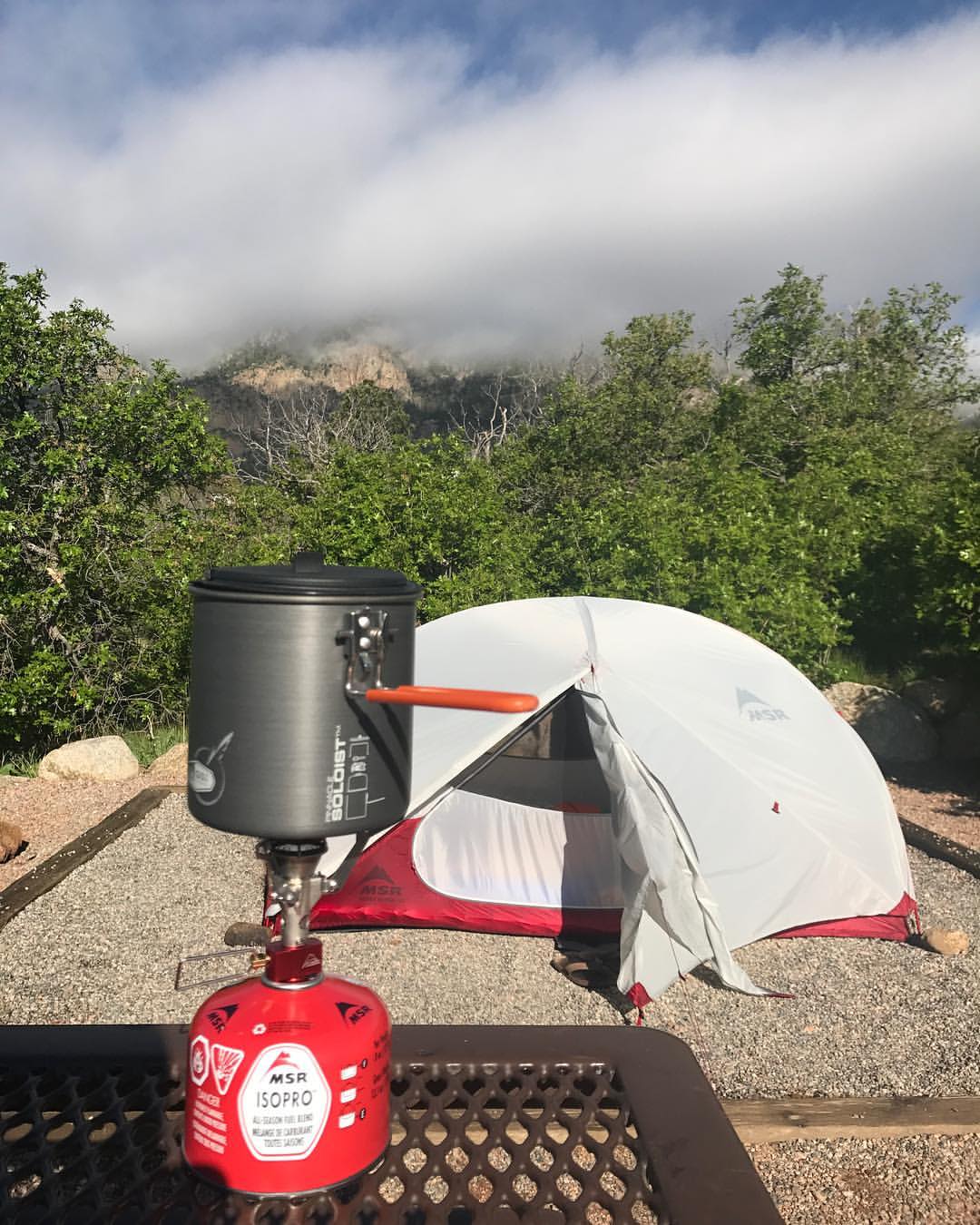 Great tent pad, surrounded by brush. Had a fire pit, a bear box, picnic table and water that made for a great site! 