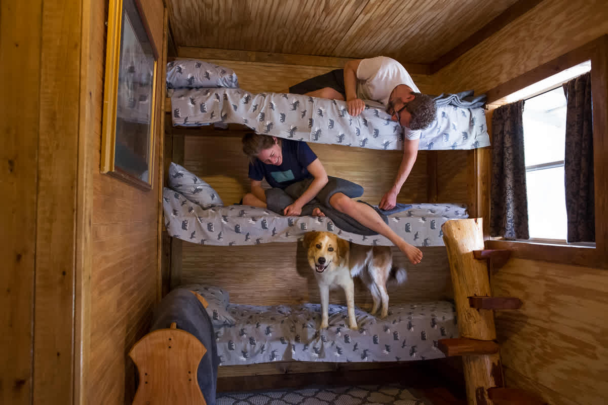 Tiny cabin slumber party! Who brought the mani-pedi kit?