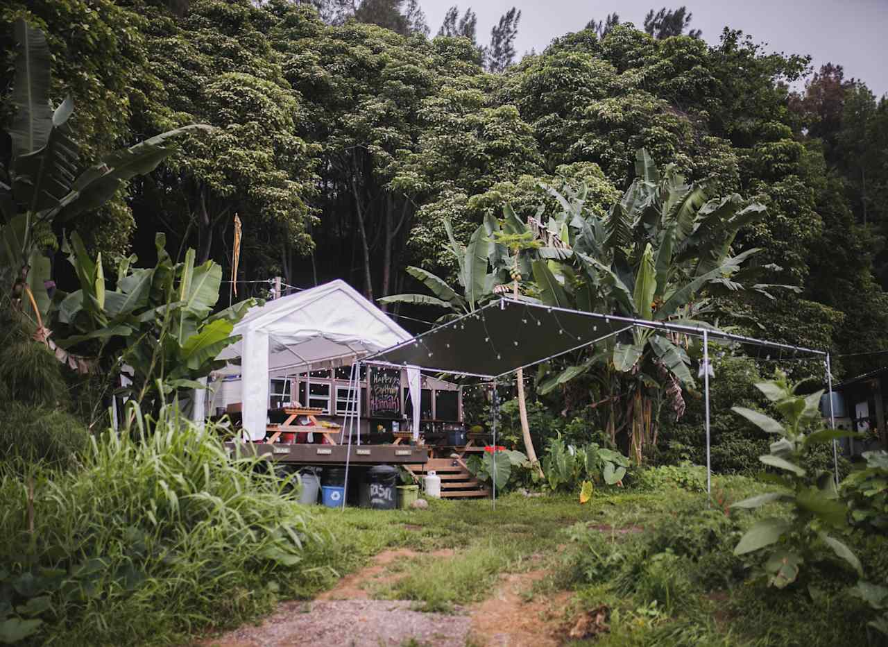 covered porch and kitchen area