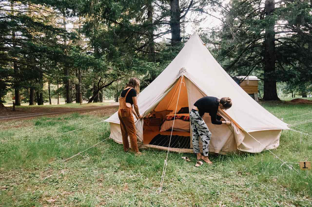 The Soul Pad is super comfortable and spacious. It feels like a tipi inside. It's furnished with a full size bed too.