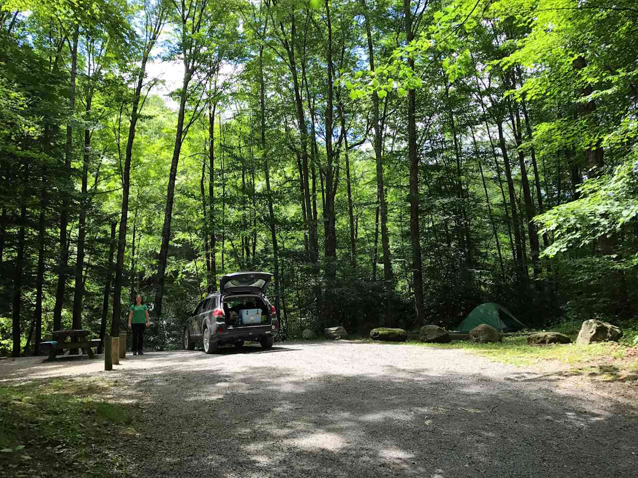 Site 23. One of the best sites at the campground. Wooded, secluded. Located on the creek. The site is set back off of the road.