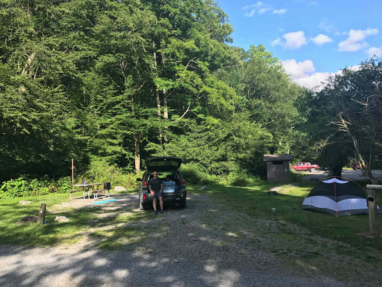 Site 51 was relatively exposed and located next to the bathroom.  We were able to grab a campsite on the Friday of the 4th of July weekend.  Campground has a large number of RVs.  I would prefer the river sites on a return visit. 