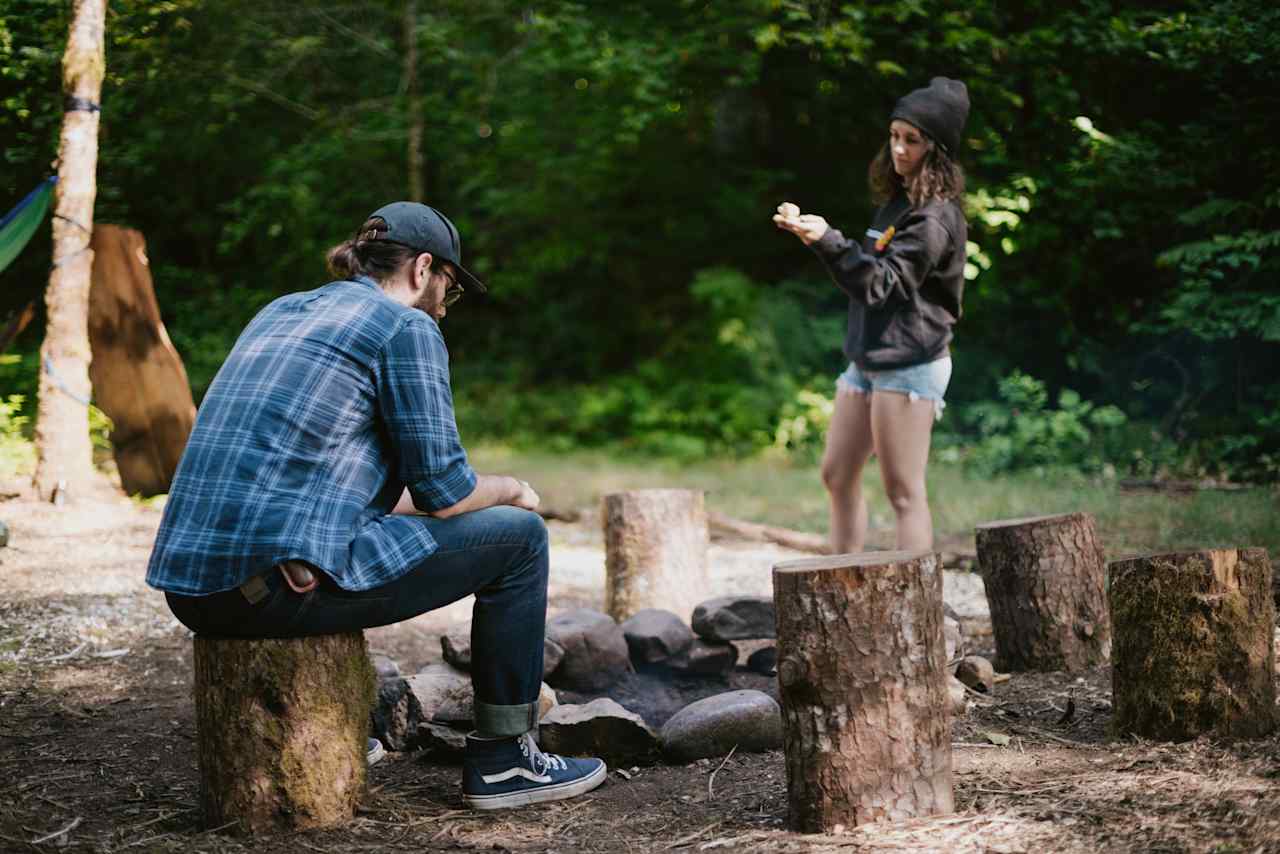 Plenty of stumps to sit on by the campfire. 