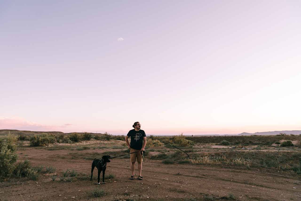 Enjoying sunset, with our dog, Boulder.