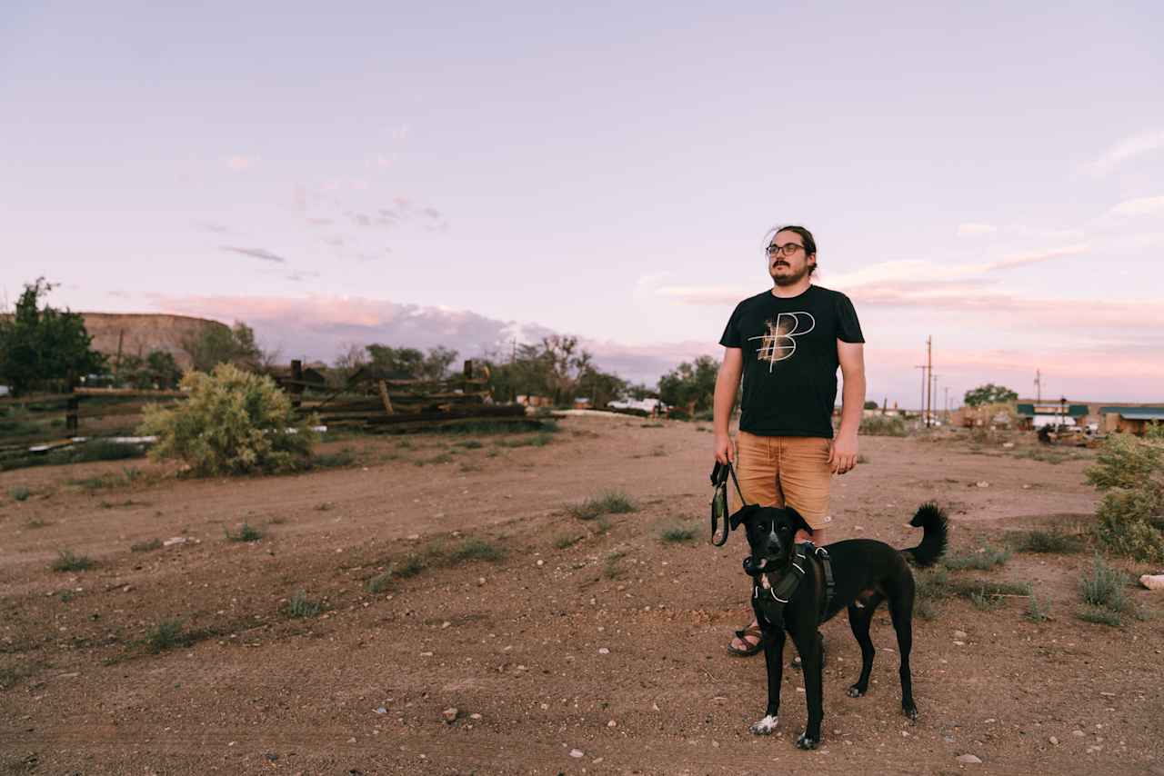 Enjoying sunset, with our dog, Boulder.