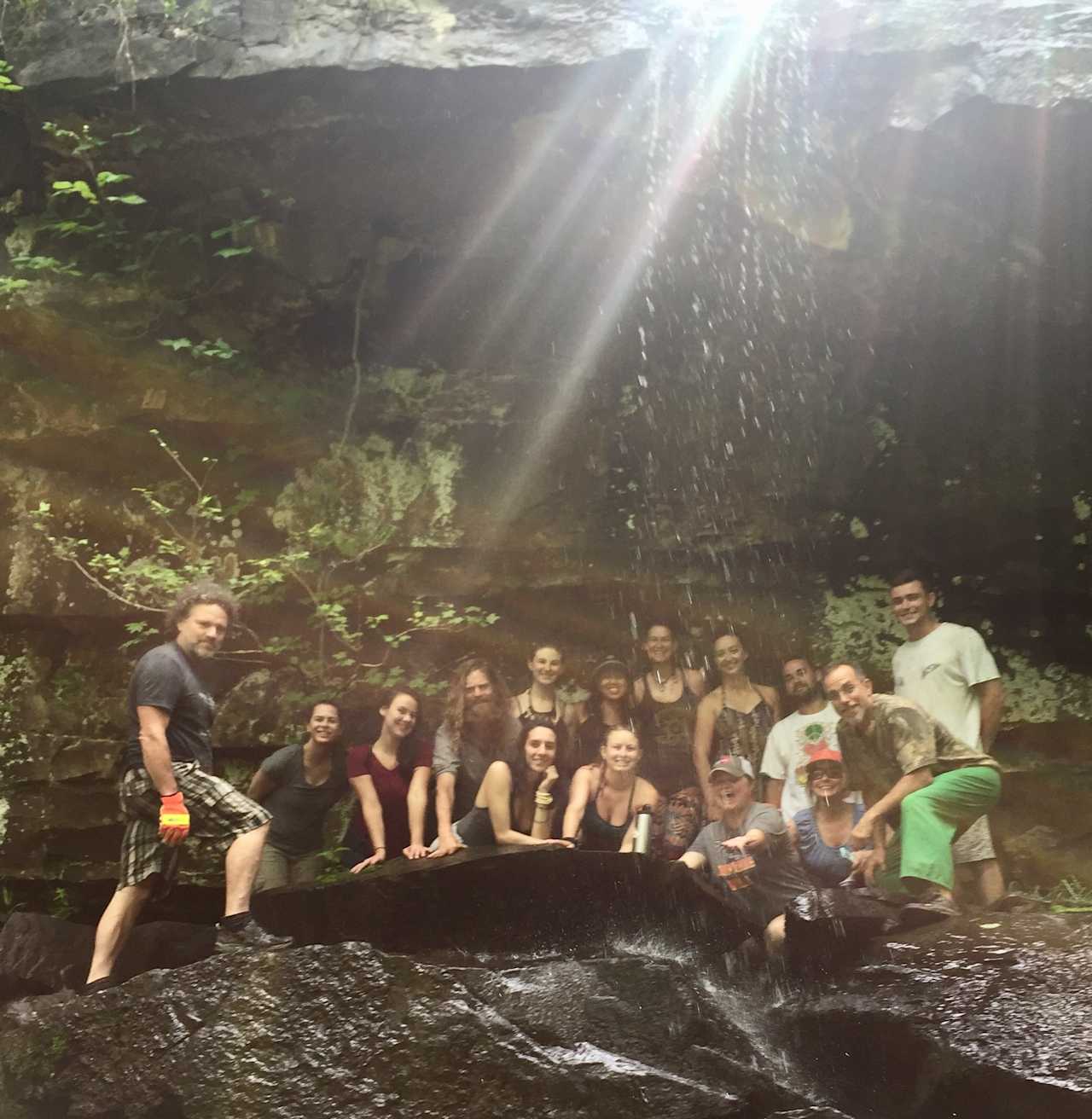 Campers enjoy hiking to the waterfalls on the property