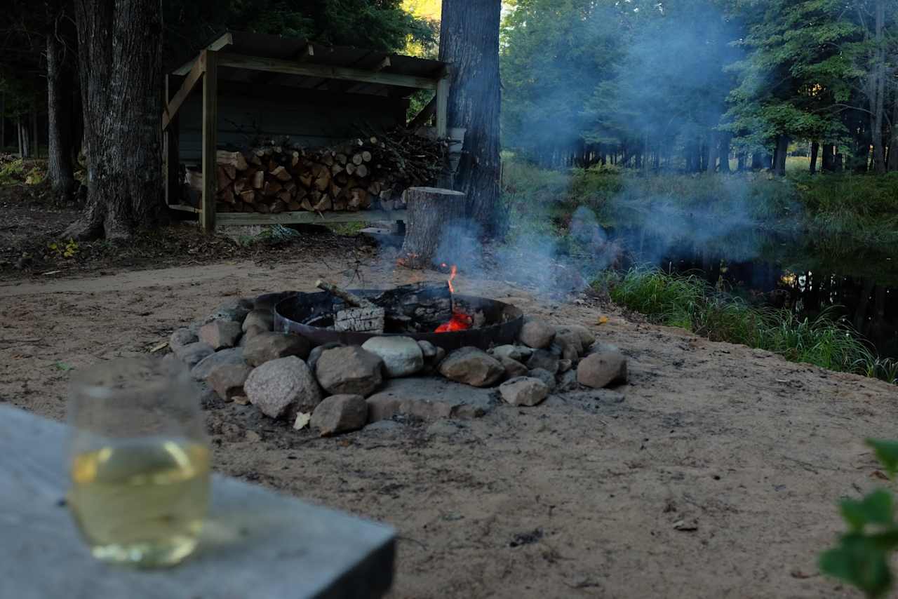 Fire pit and wood