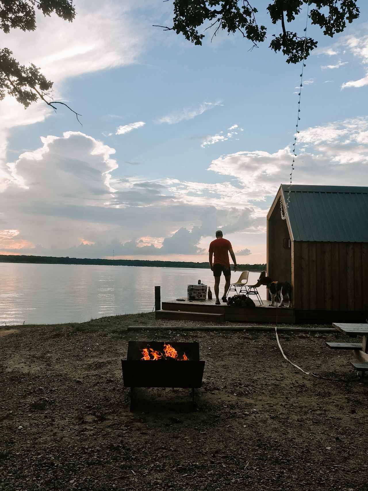 Looking out on Lake Texoma with dinner on the fire