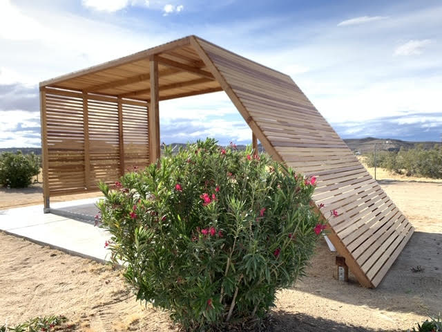Wood pergola and sunset view from Campsite 1.