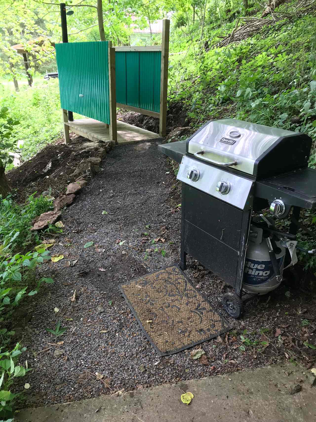 BBQ and path to 3 season outdoor shower