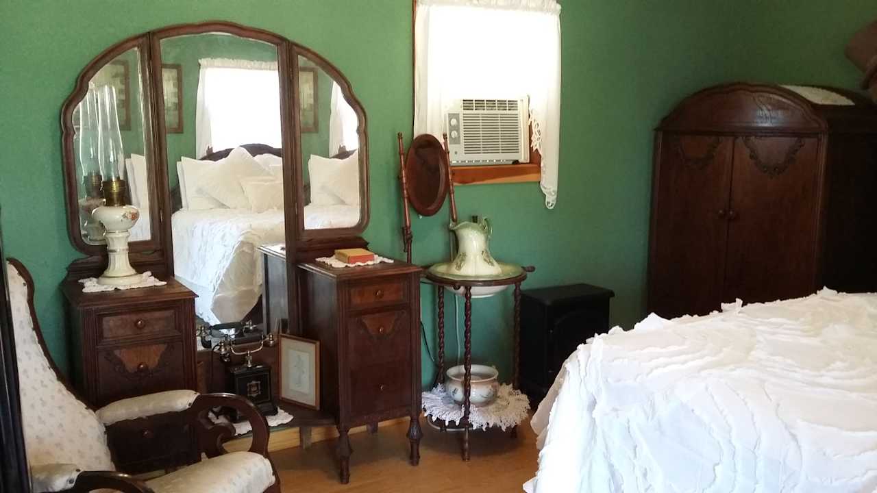 The Victorian room is furnished from the turn of the century  with a few modern conveniences thrown in.