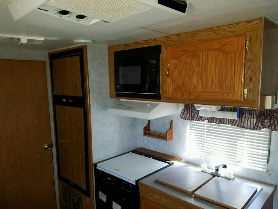 Kitchen area in Turtle House across from the booth