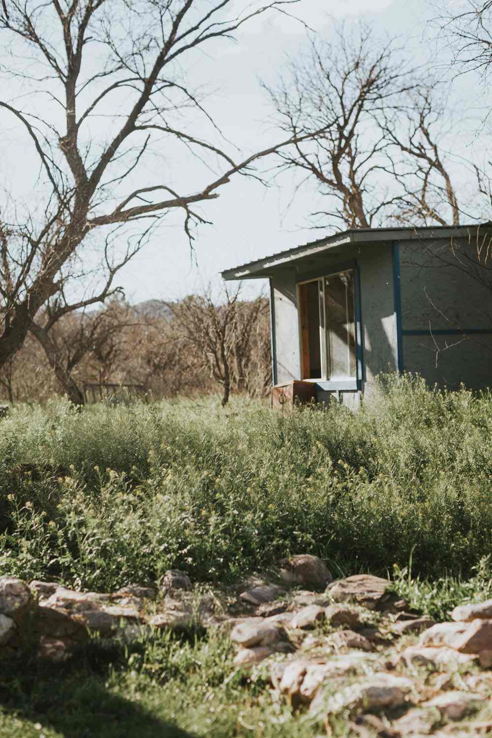 building on site - view from tent