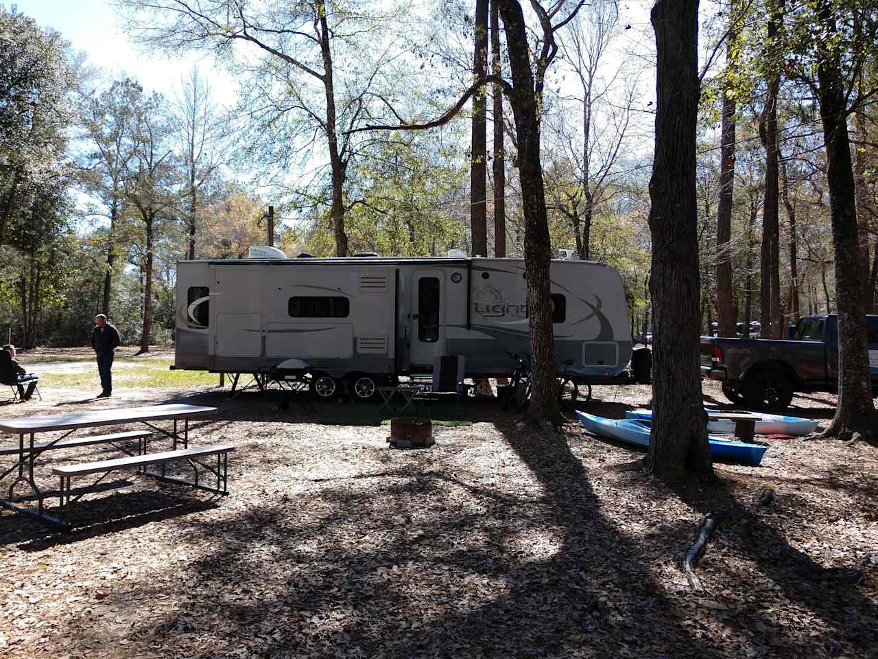 Site 7 . River side, pull in, 50 amp, water, sewer,campfire ring and picnic table. Site is about 60 feet from river bank.