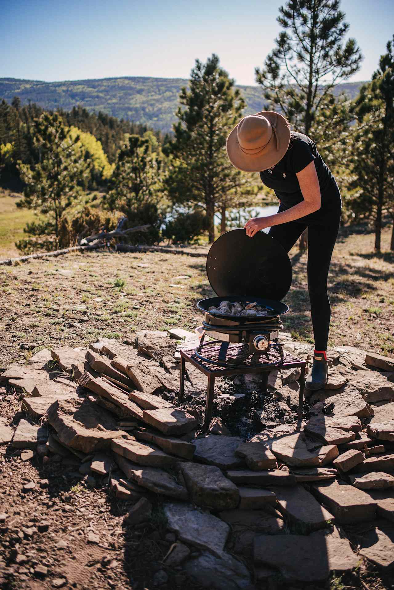 Checking out one of the provided grills.