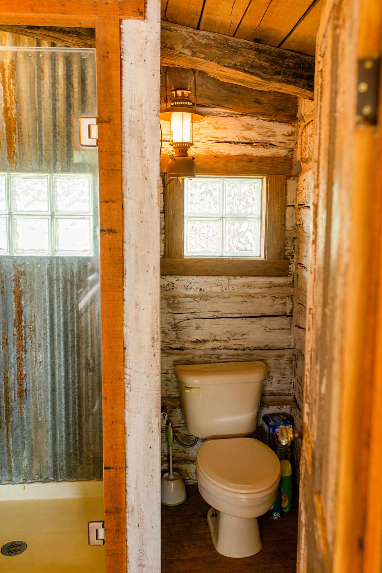 The bathroom with shower and toilet.