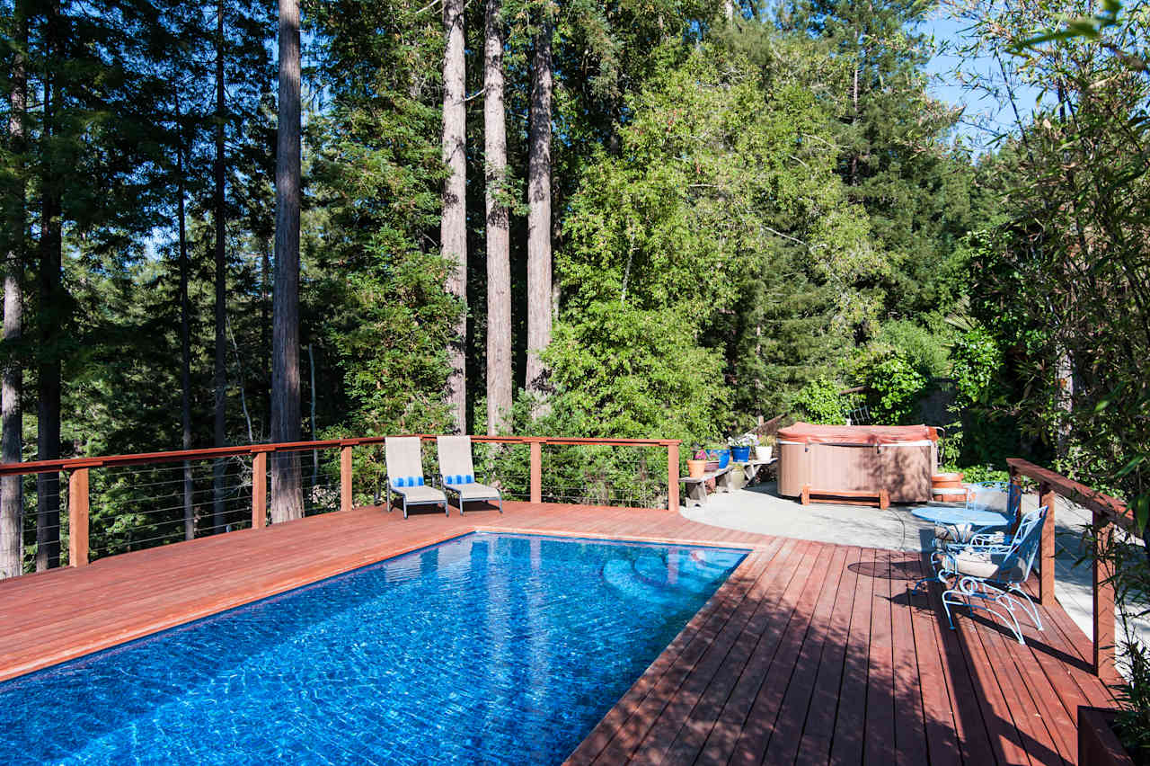 Looking back from Suzy's Cantina over the pool.  There's the spa, and the Tree House is just to the right of the Spa.