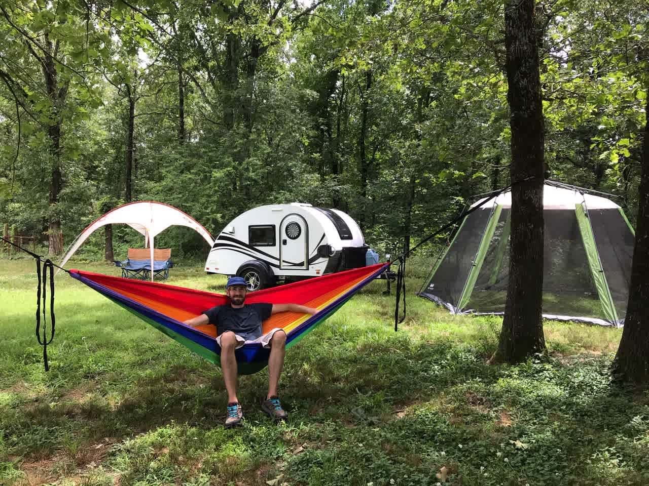 Campers in the orchard