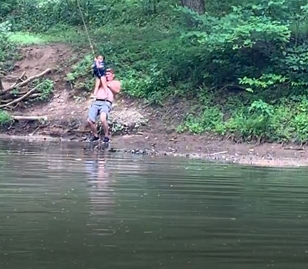 Rope swing at the swimming hole.