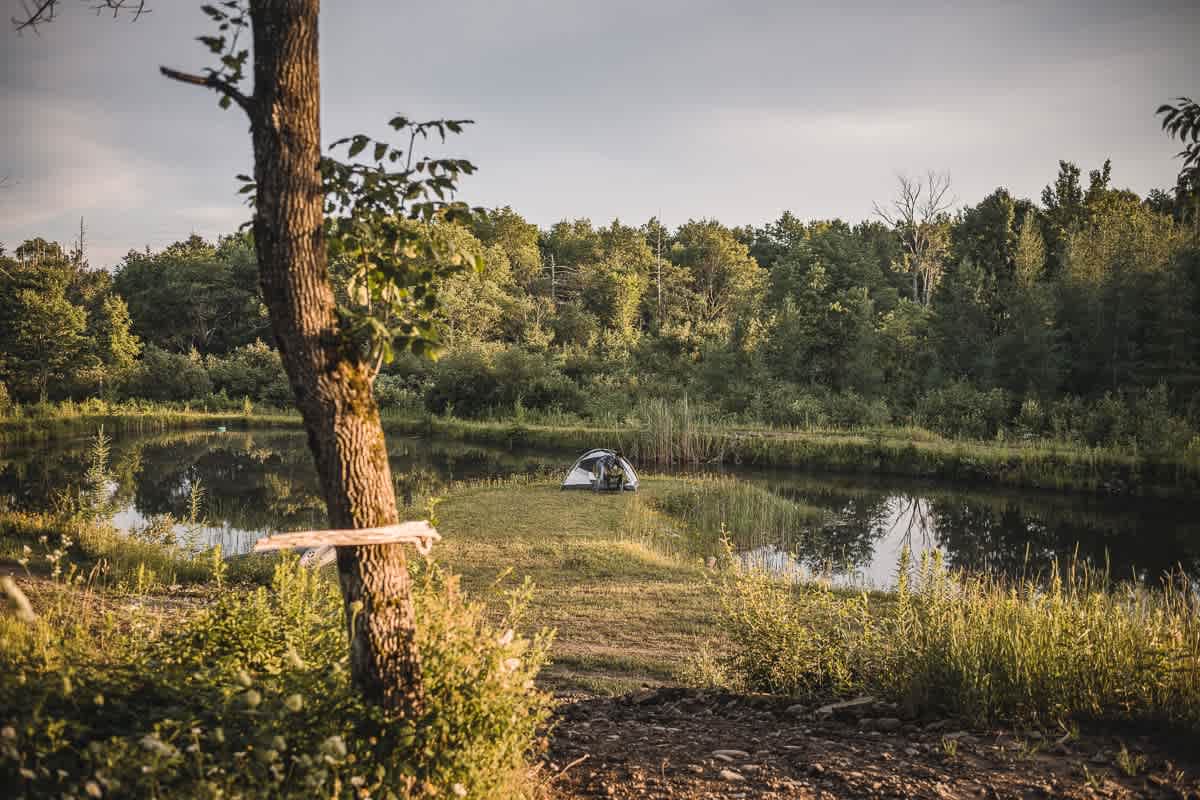 We set up our tent on the pond peninsula and it was stunning!