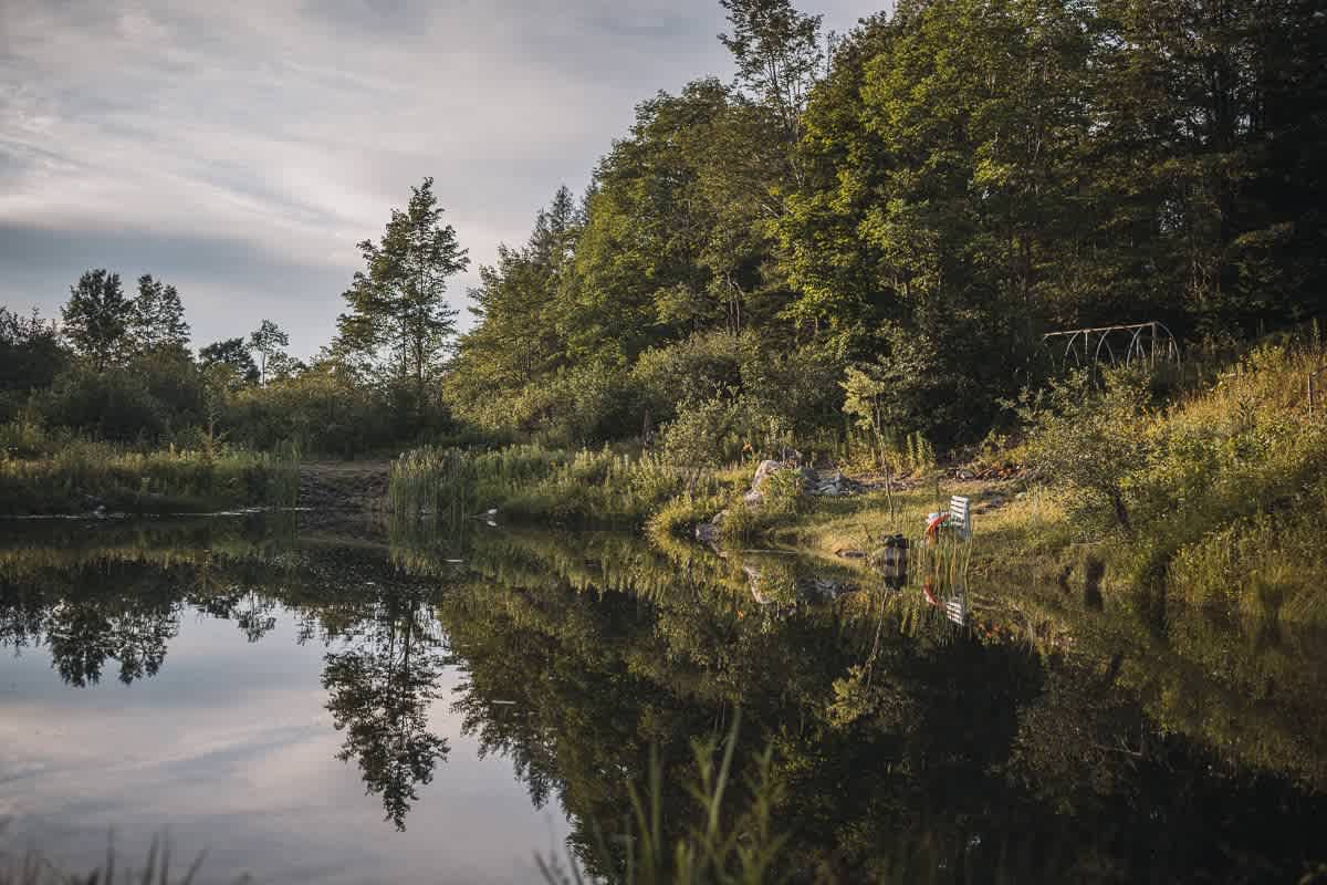 The swimming pond at sunset