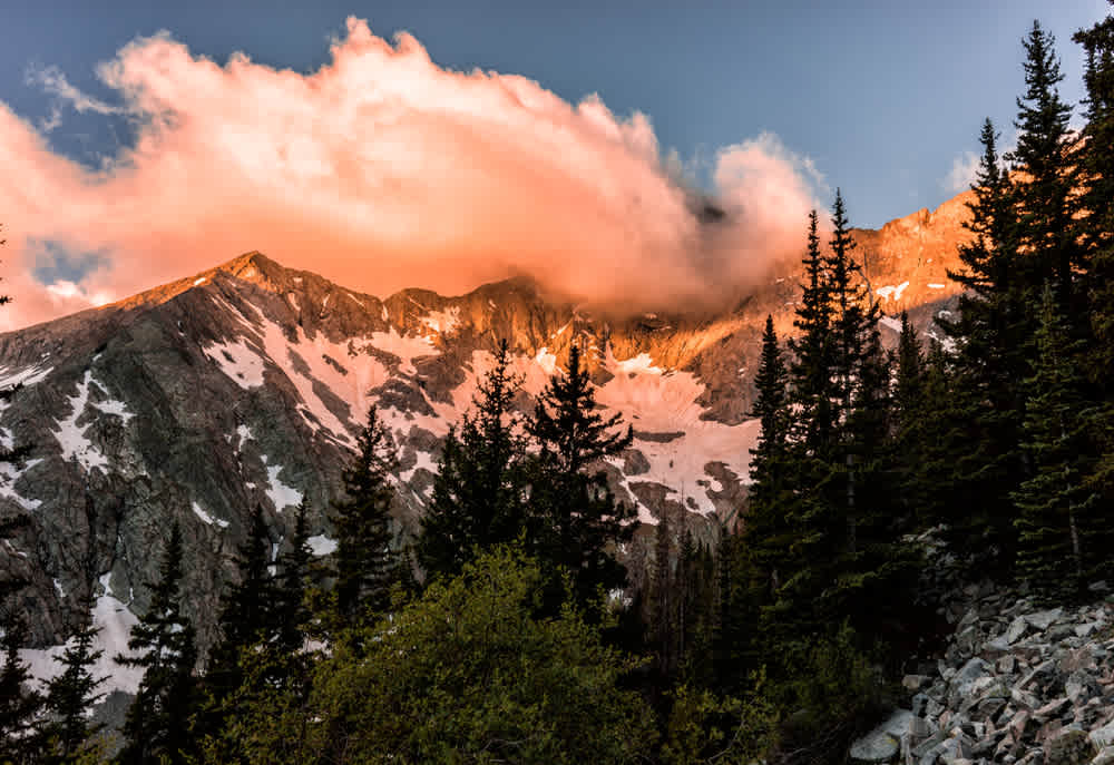 Mount Blanca at sunset. Mount Blanca is one of the Fourteeners and the hike to the summit takes about 8 hours.