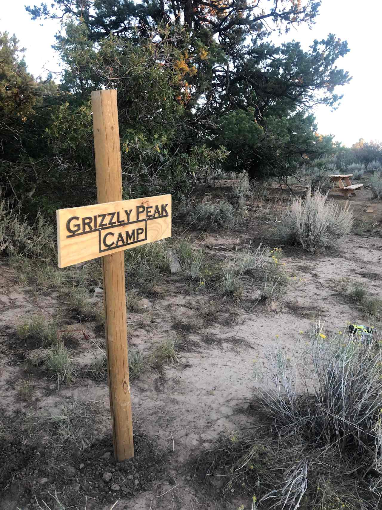 Sign marking the campsite