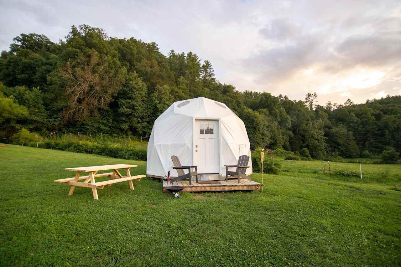 View of the dome with a picnic table