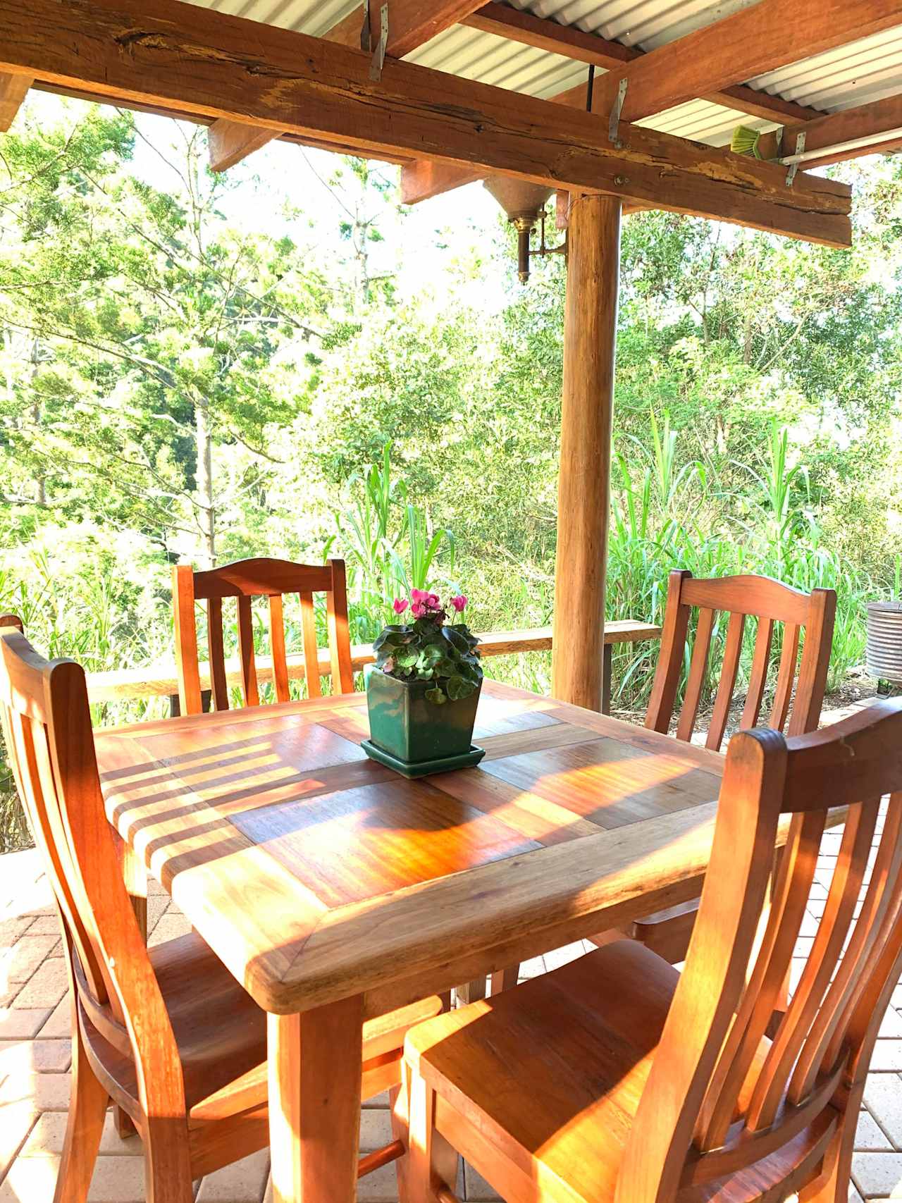 Dining in the camp kitchen.