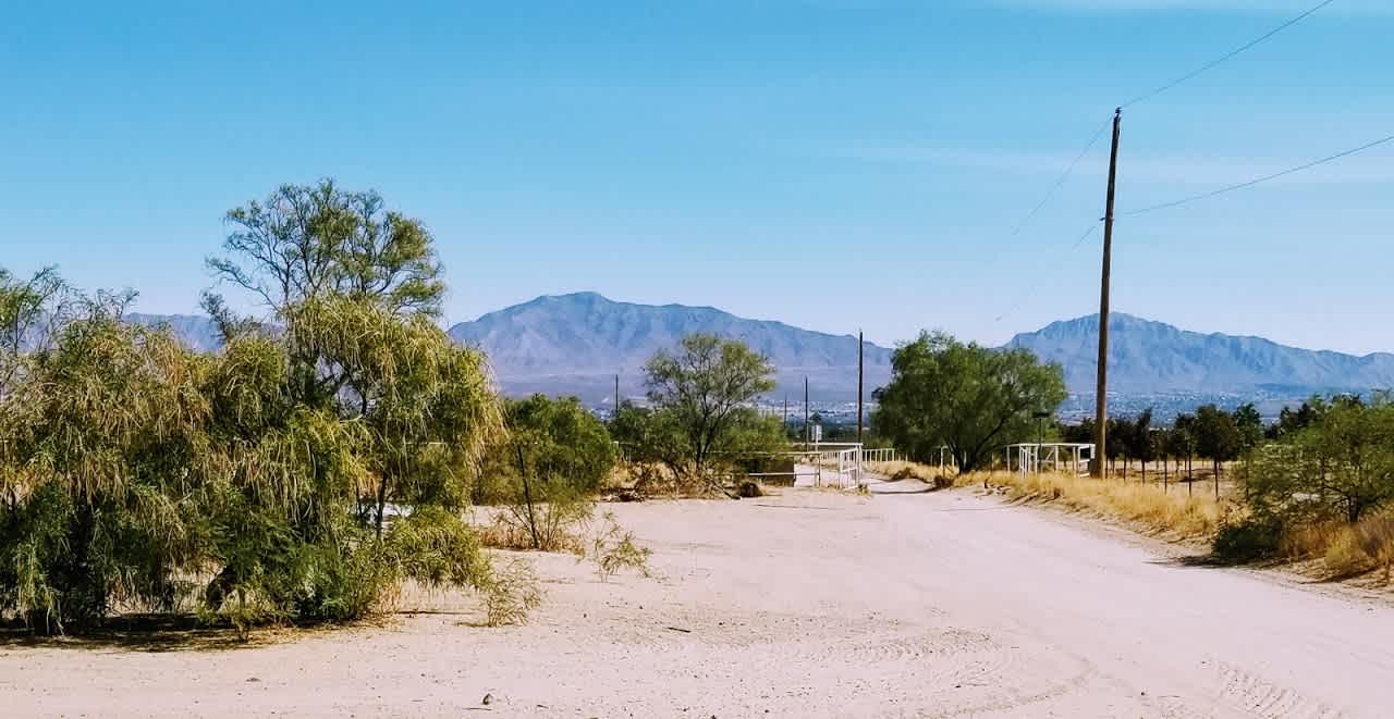 Gate and view to Desert Oasis from site.