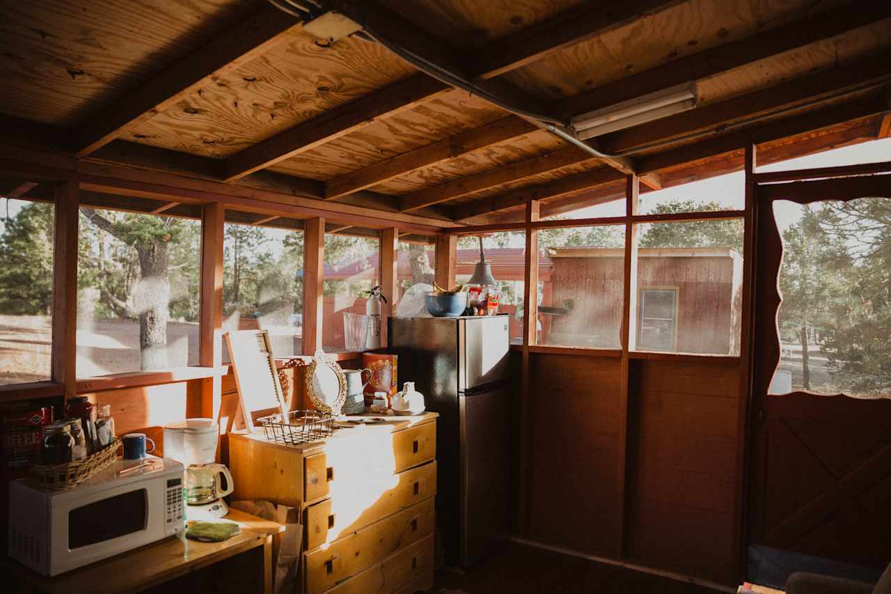 Welcome to the screened in porch where we made all of our meals. 