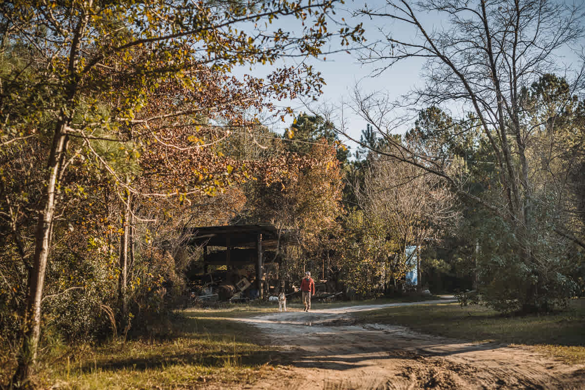 There's a dirt road circling the property