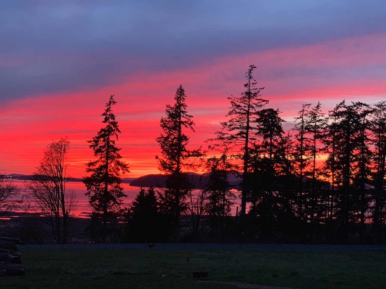 Spring sunset with views of Hat Island - views from the campsite.