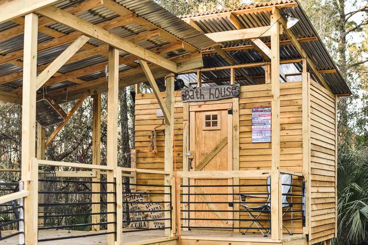 The stilted bathroom is hand built and we loved how it looked!