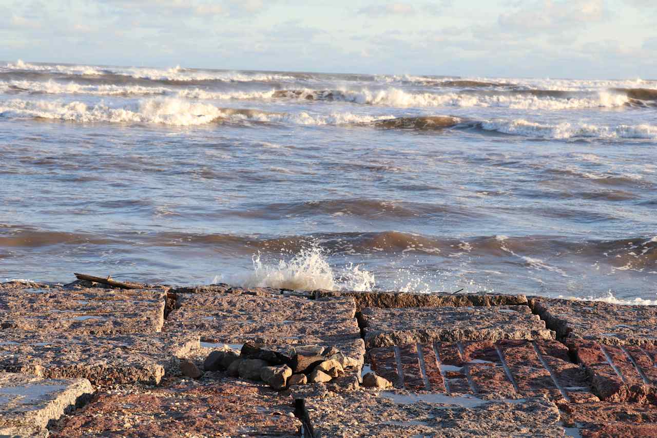 Waves crashing on the seawall