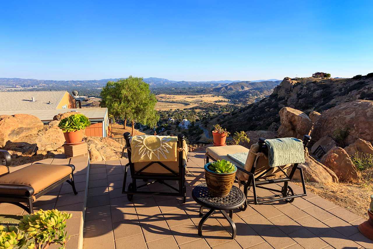 The view is one of the best parts of Tiny Tiki! Lots of comfy furniture to use.
See the roof of our home?