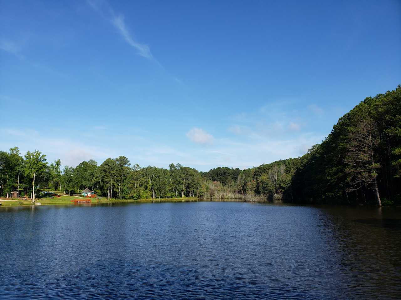 Wooded, trails, lake.