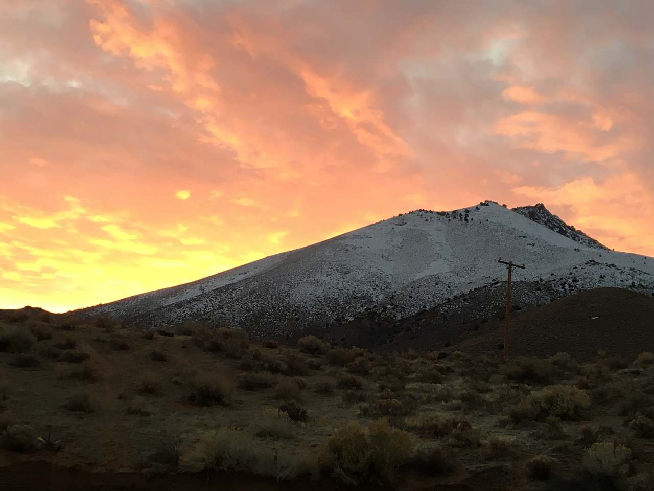 Sunrise, early winter snow, on site