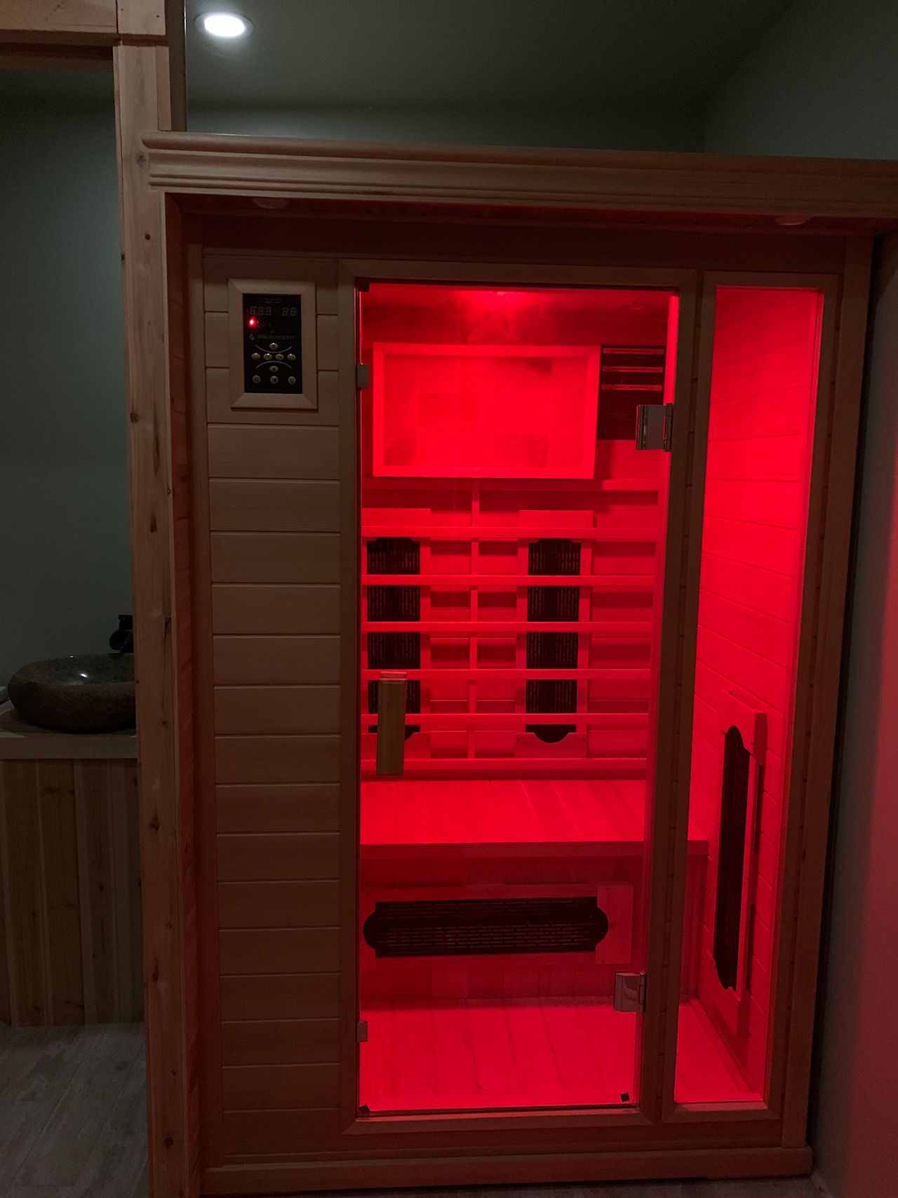 Infrared Himalayan salt sauna available as part of small spa package for additional fee.