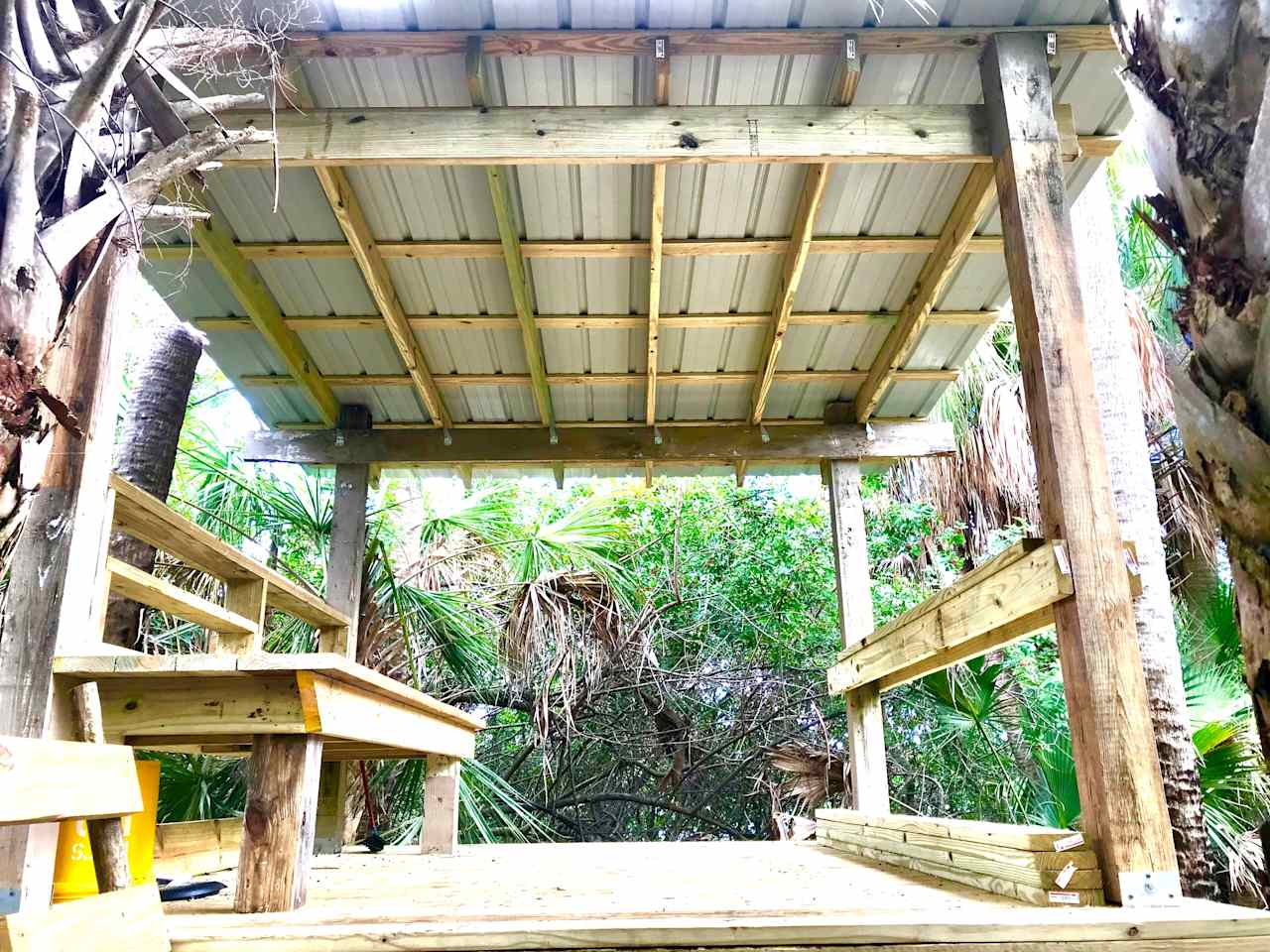 Campsite #3 - covered structure with bench overlooking Fire pit #2.