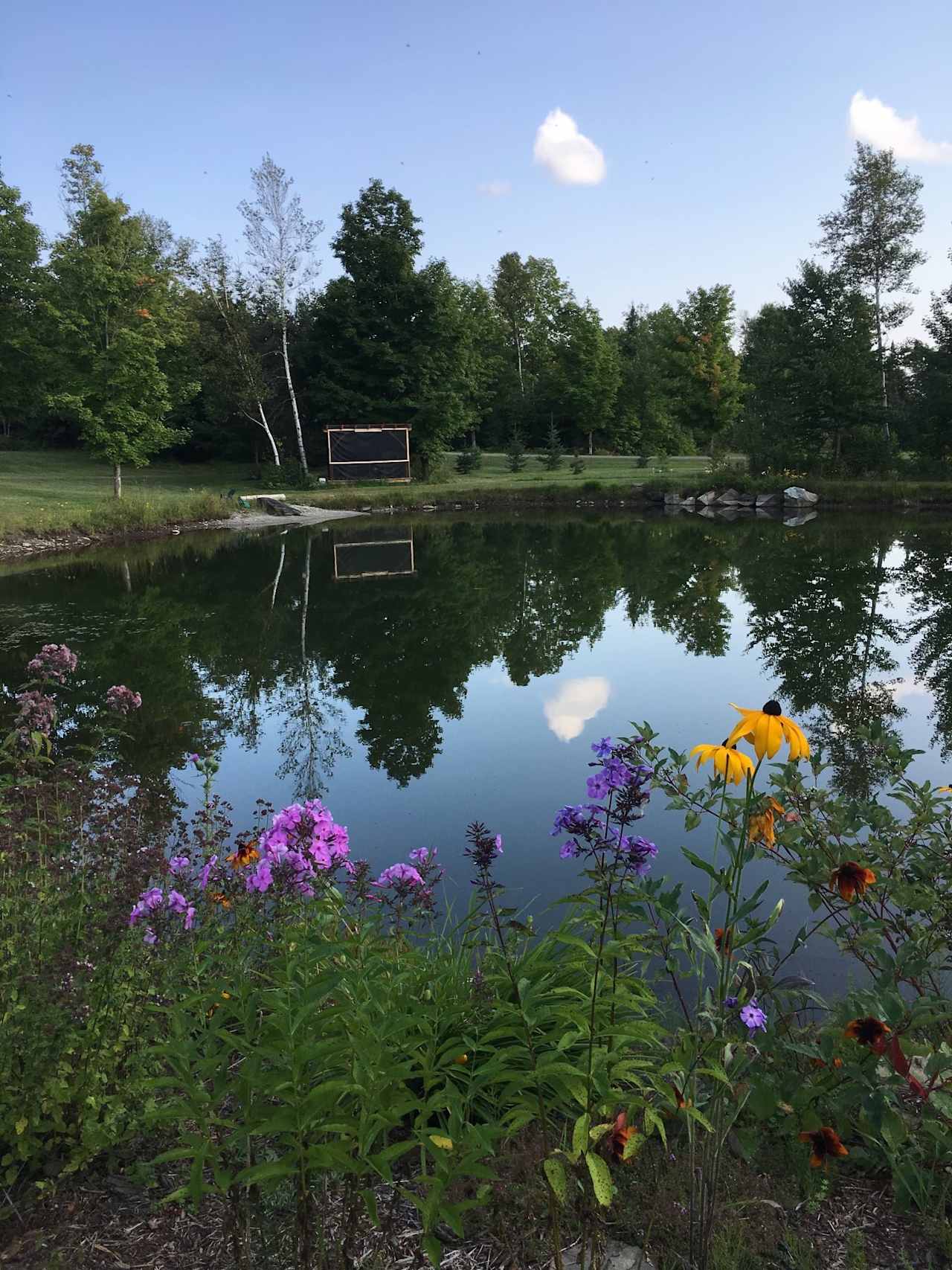 the screened gazebo on the far side of the pond near the beach is also available. 