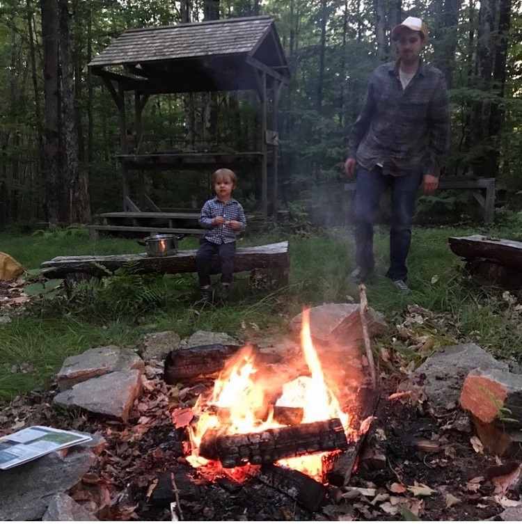 Canvas platform tent in the woods