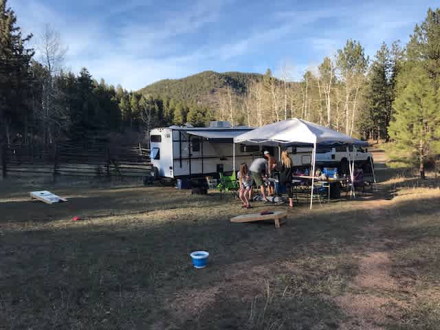 Spring evening view of Old Corral with Redskin Mountain in the background.