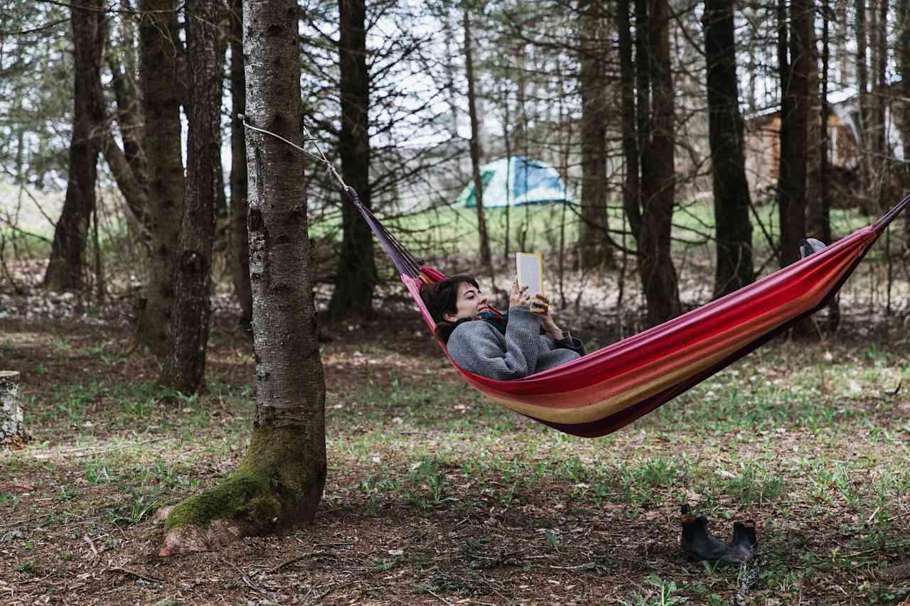 The woodlot next to our campsite was full of trees perfectly spaced for hanging hammocks—this one lives in the woodlot, BYOH if you wanna hang in groups. 