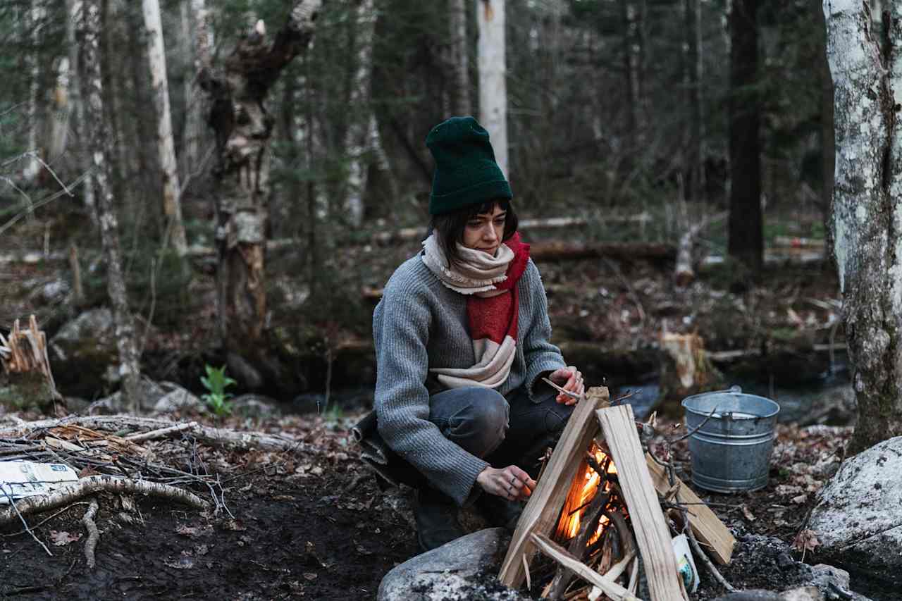 Practicing our fire starting skills on a chilly evening in early May. :) 