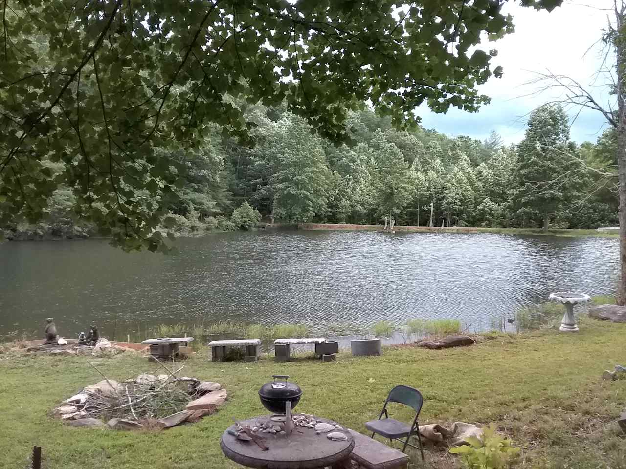 Firepit by pond can be used, another common area