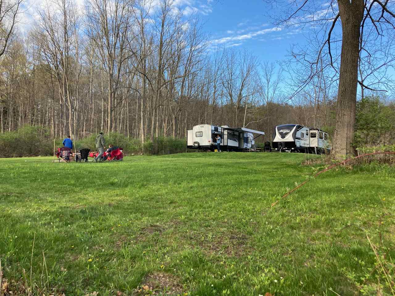 Standing at the creek, looking up at camp