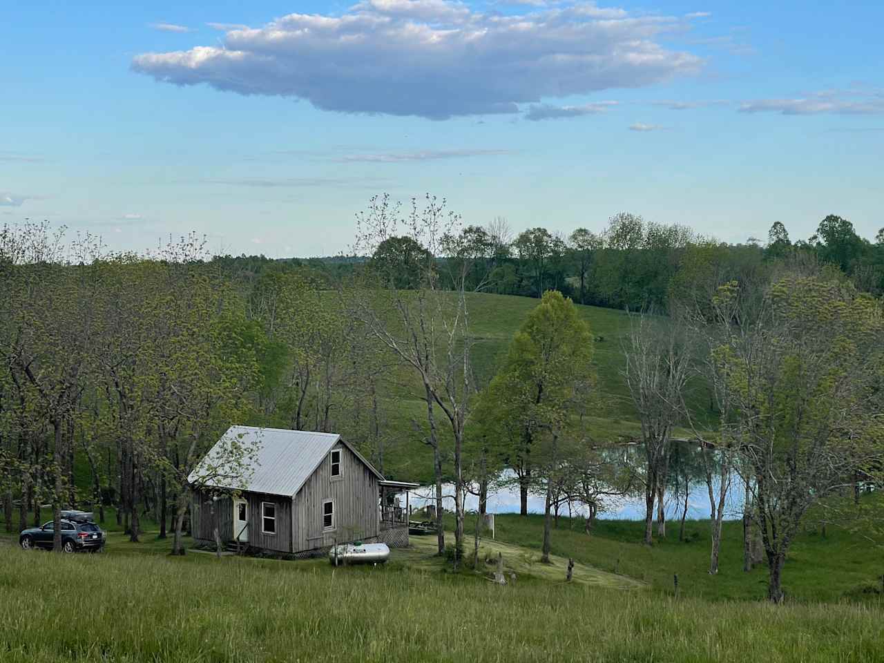 View back on the cabin from the hill behind 